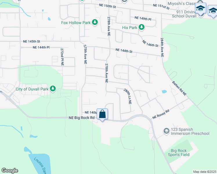 map of restaurants, bars, coffee shops, grocery stores, and more near 14144 280th Lane Northeast in Duvall
