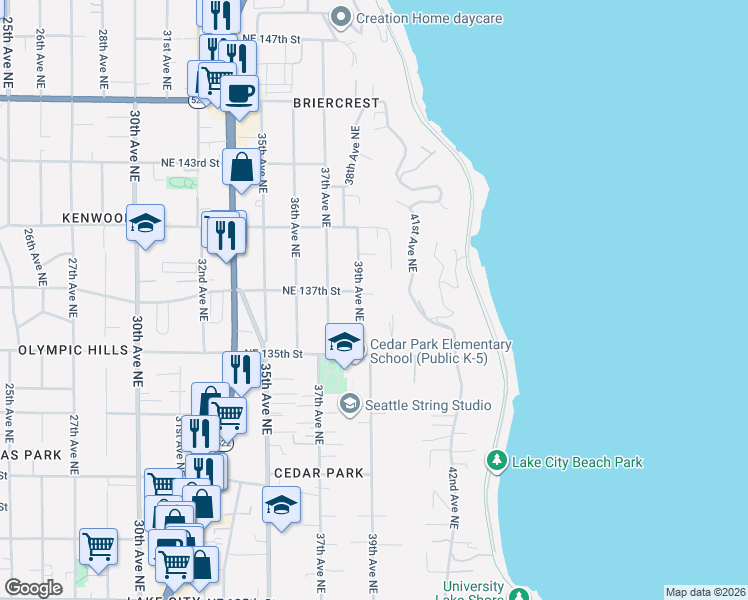map of restaurants, bars, coffee shops, grocery stores, and more near 13706 39th Avenue Northeast in Seattle