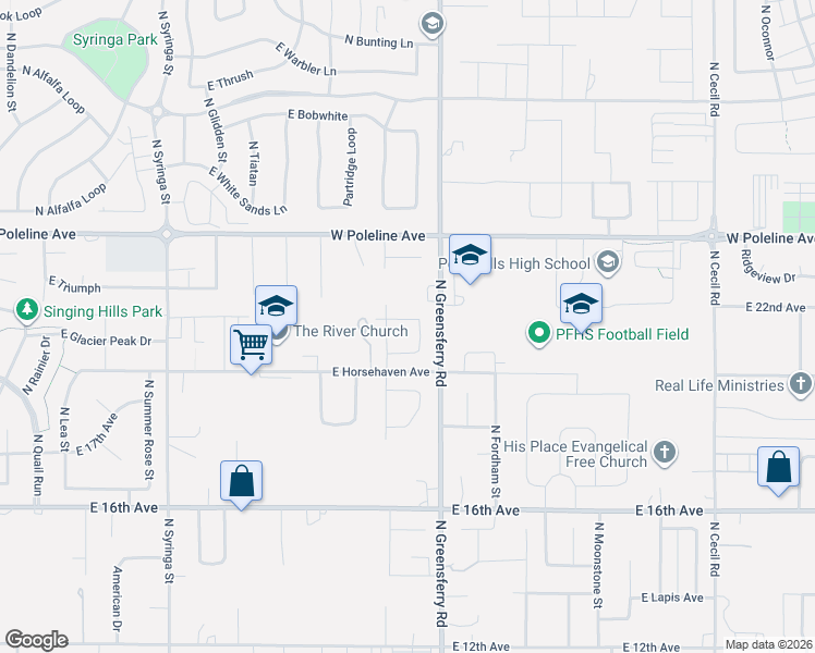 map of restaurants, bars, coffee shops, grocery stores, and more near 1939 Wagon Trail Loop in Post Falls