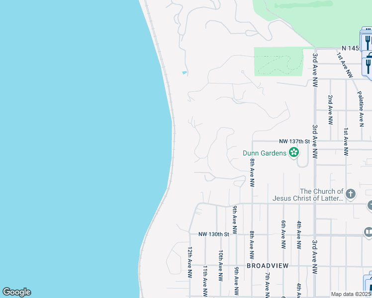 map of restaurants, bars, coffee shops, grocery stores, and more near 1249 Northwest Elford Drive in Seattle