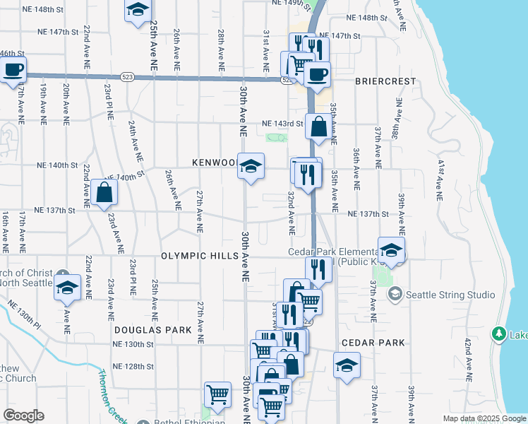 map of restaurants, bars, coffee shops, grocery stores, and more near 13716 30th Avenue Northeast in Seattle