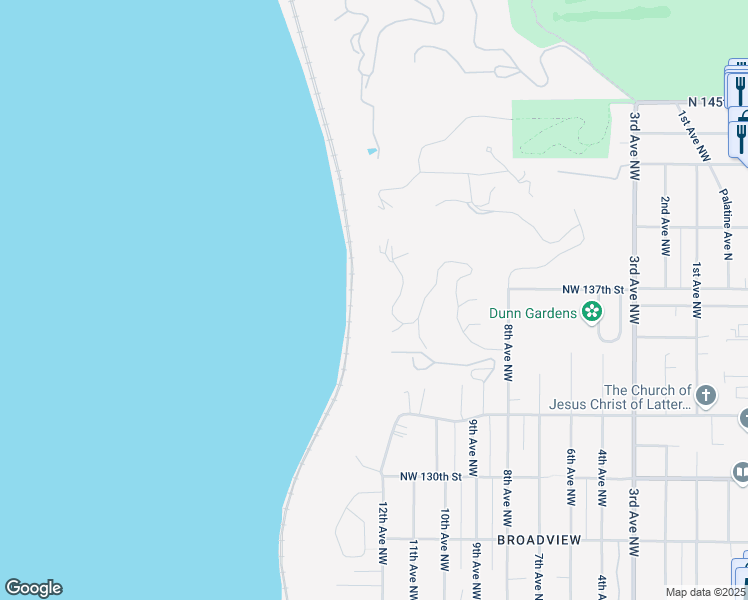 map of restaurants, bars, coffee shops, grocery stores, and more near 1249 Northwest Elford Drive in Seattle