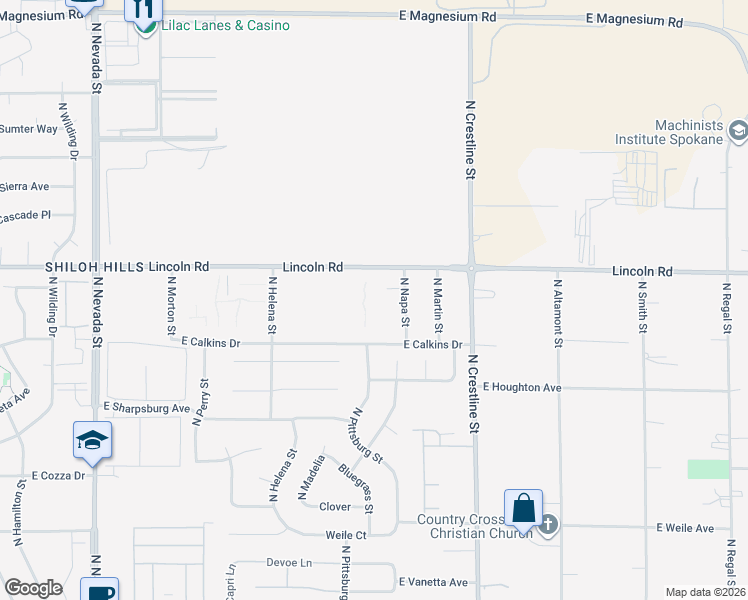 map of restaurants, bars, coffee shops, grocery stores, and more near in Spokane
