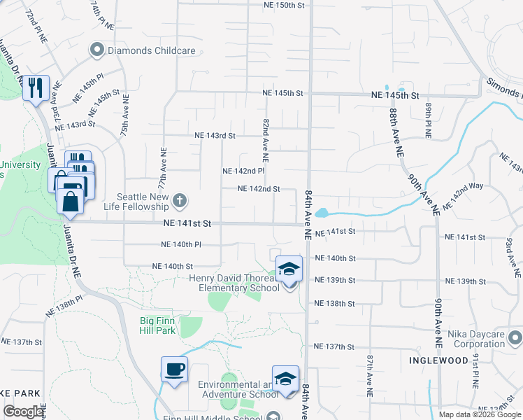 map of restaurants, bars, coffee shops, grocery stores, and more near 14118 81st Place Northeast in Kirkland