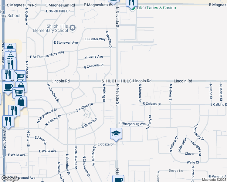 map of restaurants, bars, coffee shops, grocery stores, and more near 7809 North Nevada Street in Spokane
