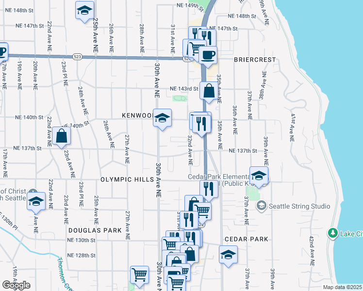 map of restaurants, bars, coffee shops, grocery stores, and more near 13716 30th Avenue Northeast in Seattle