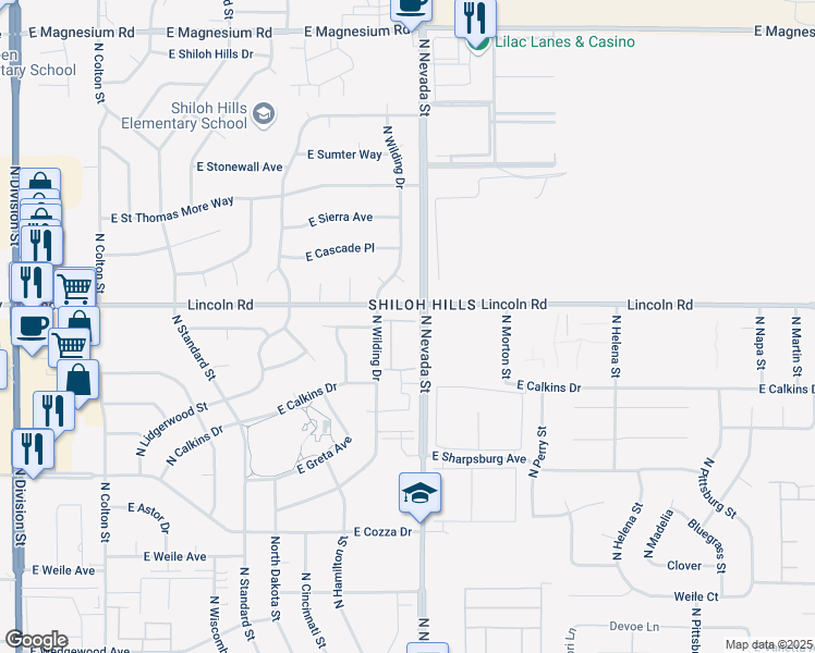 map of restaurants, bars, coffee shops, grocery stores, and more near 7809 North Nevada Street in Spokane
