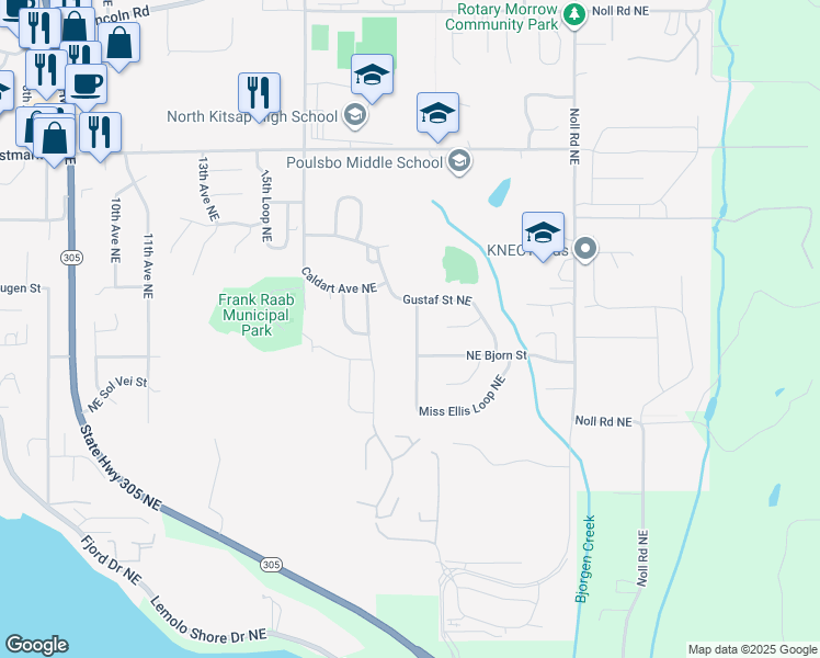 map of restaurants, bars, coffee shops, grocery stores, and more near 18289 Miss Ellis Loop Northeast in Poulsbo