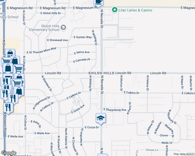 map of restaurants, bars, coffee shops, grocery stores, and more near 7809 North Nevada Street in Spokane