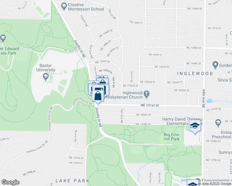 map of restaurants, bars, coffee shops, grocery stores, and more near 14115 75th Avenue Northeast in Kirkland