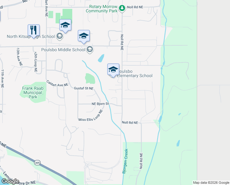 map of restaurants, bars, coffee shops, grocery stores, and more near 2329 Northeast Thistle Court in Poulsbo