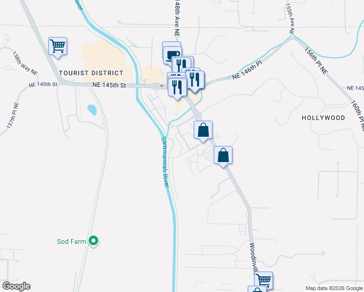 map of restaurants, bars, coffee shops, grocery stores, and more near 14760 NE 143rd St in Redmond