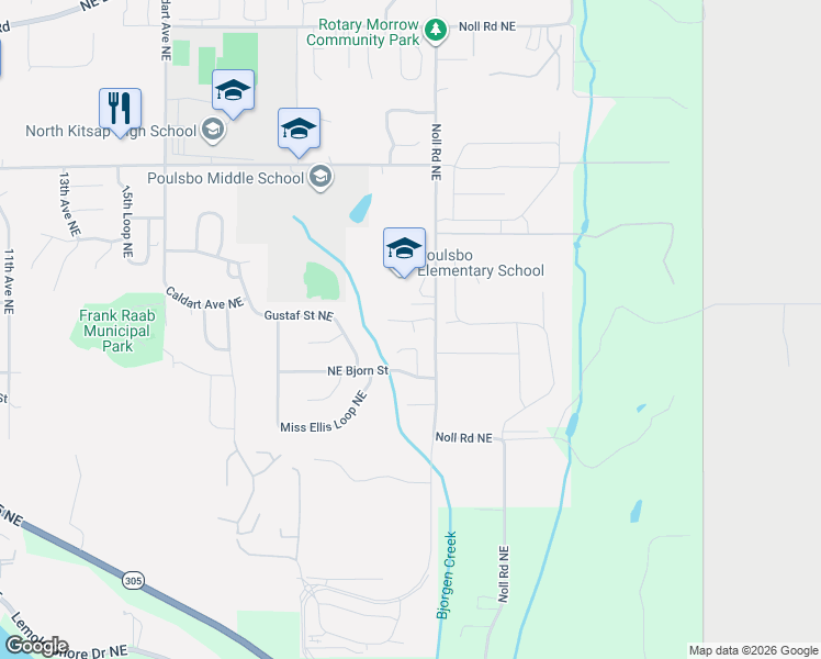 map of restaurants, bars, coffee shops, grocery stores, and more near 2329 Northeast Thistle Court in Poulsbo