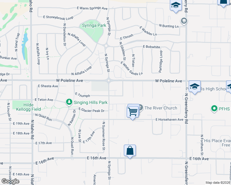 map of restaurants, bars, coffee shops, grocery stores, and more near 2325 Dallan Drive in Post Falls