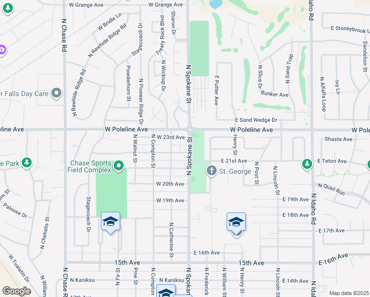 map of restaurants, bars, coffee shops, grocery stores, and more near 2201 North Spokane Street in Post Falls