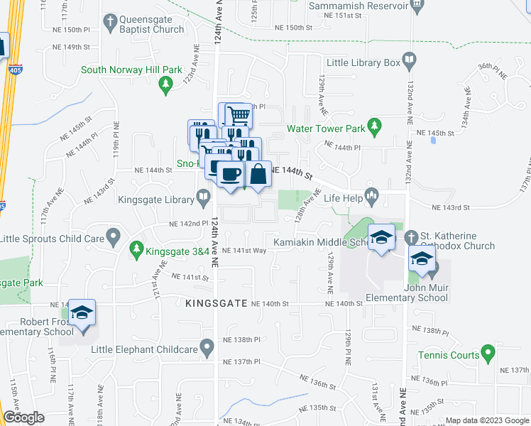 map of restaurants, bars, coffee shops, grocery stores, and more near 14306 126th Avenue Northeast in Kirkland