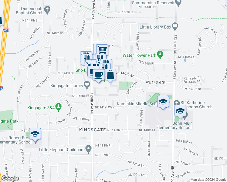 map of restaurants, bars, coffee shops, grocery stores, and more near 14312 126th Avenue Northeast in Kirkland