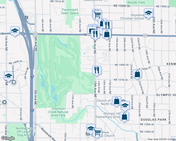 map of restaurants, bars, coffee shops, grocery stores, and more near 13739 15th Avenue Northeast in Seattle