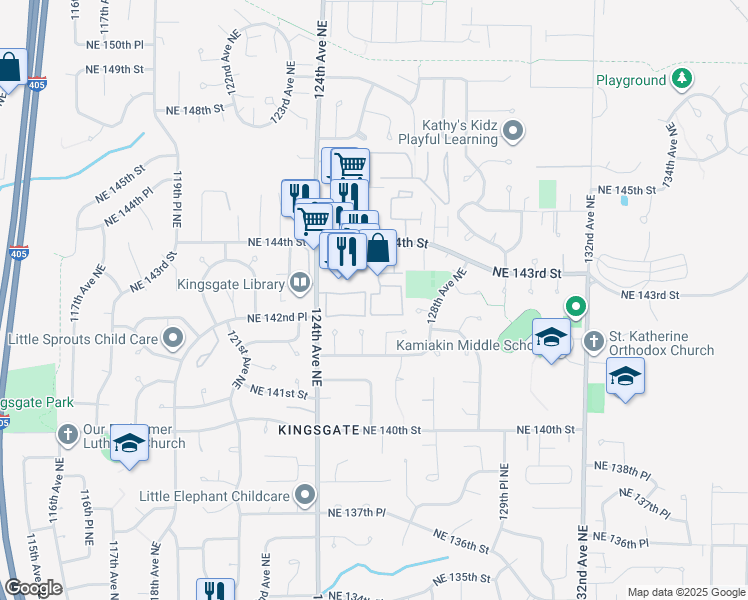 map of restaurants, bars, coffee shops, grocery stores, and more near 14324 124th Avenue Northeast in Kirkland
