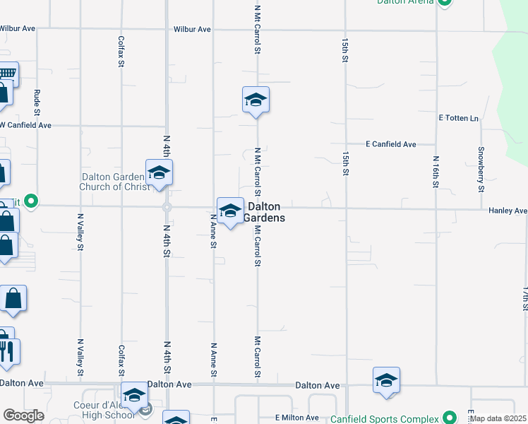 map of restaurants, bars, coffee shops, grocery stores, and more near in Dalton Gardens