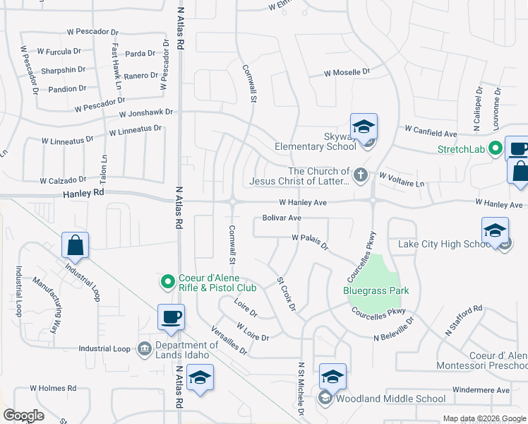 map of restaurants, bars, coffee shops, grocery stores, and more near 2731 Bolivar Avenue in Coeur d'Alene