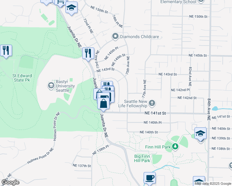 map of restaurants, bars, coffee shops, grocery stores, and more near 14142 73rd Place Northeast in Bothell