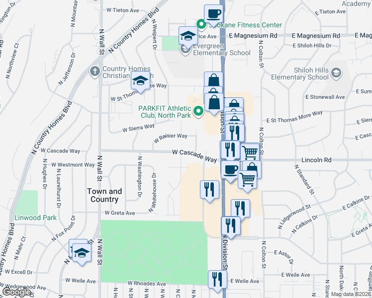 map of restaurants, bars, coffee shops, grocery stores, and more near 204 West Cascade Way in Spokane