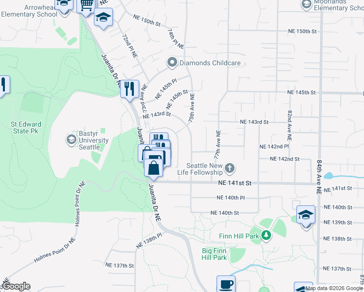 map of restaurants, bars, coffee shops, grocery stores, and more near 14148 74th Place Northeast in Kirkland