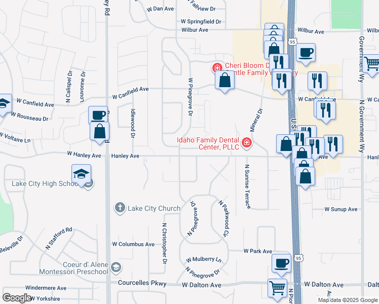 map of restaurants, bars, coffee shops, grocery stores, and more near 849 West Willow Lake Loop in Coeur d'Alene