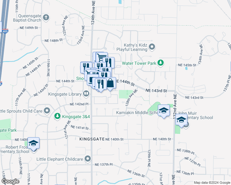 map of restaurants, bars, coffee shops, grocery stores, and more near 14306 126th Avenue Northeast in Kirkland