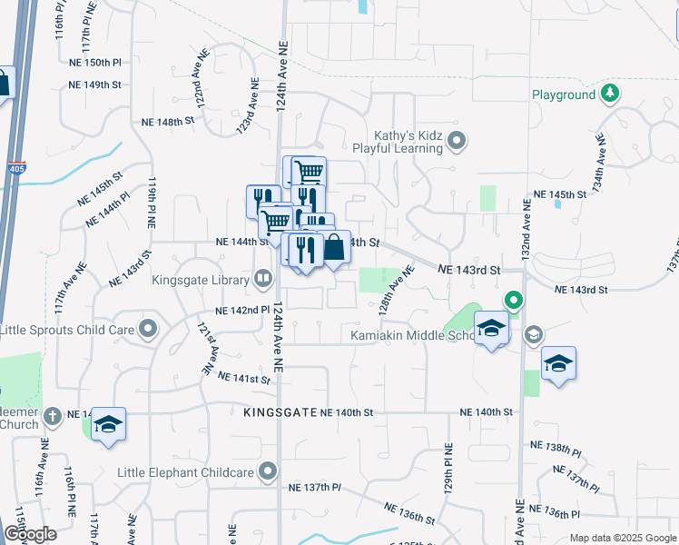 map of restaurants, bars, coffee shops, grocery stores, and more near 14306 126th Avenue Northeast in Kirkland