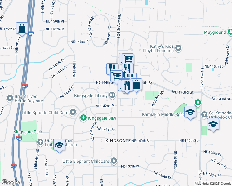 map of restaurants, bars, coffee shops, grocery stores, and more near 12315 Northeast 143rd Street in Kirkland