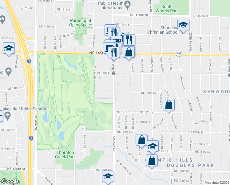 map of restaurants, bars, coffee shops, grocery stores, and more near 13745 15th Avenue Northeast in Seattle