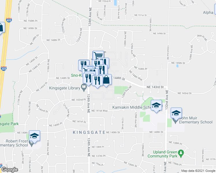 map of restaurants, bars, coffee shops, grocery stores, and more near 14306 126th Avenue Northeast in Kirkland