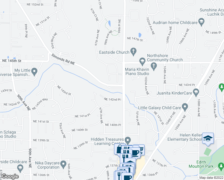 map of restaurants, bars, coffee shops, grocery stores, and more near 9816 Northeast 142nd Place in Kirkland