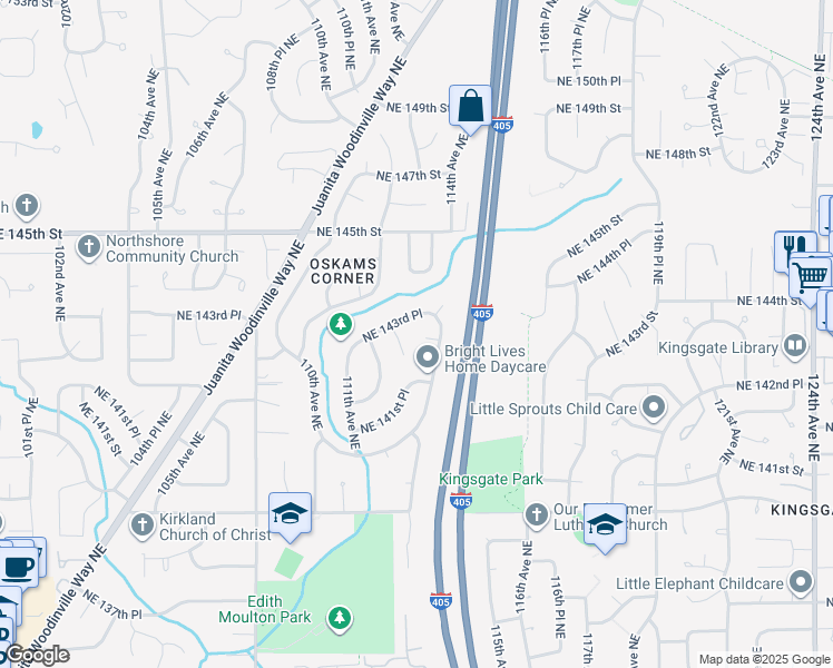 map of restaurants, bars, coffee shops, grocery stores, and more near 14249 112th Place Northeast in Kirkland