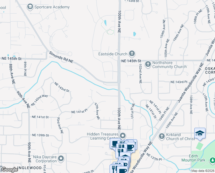 map of restaurants, bars, coffee shops, grocery stores, and more near 14335 Simonds Road Northeast in Bothell