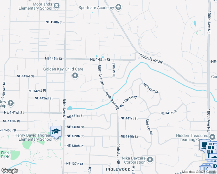 map of restaurants, bars, coffee shops, grocery stores, and more near 9014 Northeast 143rd Street in Bothell