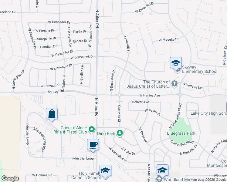 map of restaurants, bars, coffee shops, grocery stores, and more near 6429 North Descartes Drive in Coeur d'Alene