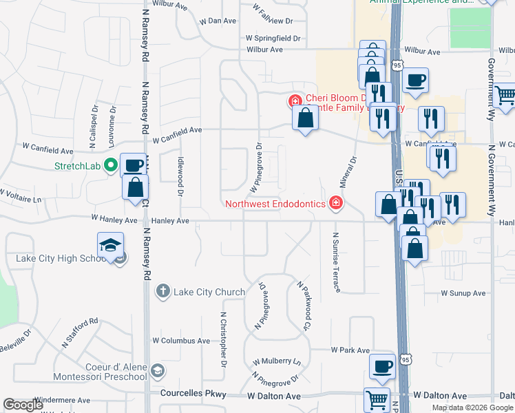 map of restaurants, bars, coffee shops, grocery stores, and more near 849 West Willow Lake Loop in Coeur d'Alene
