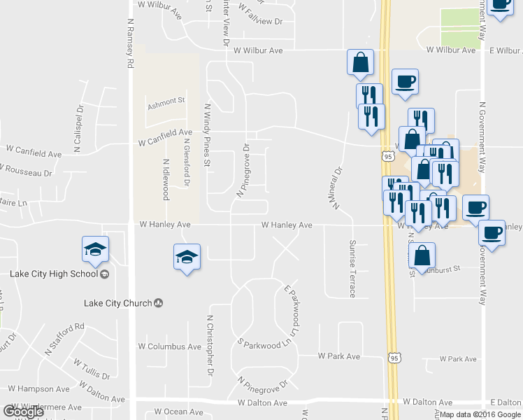 map of restaurants, bars, coffee shops, grocery stores, and more near 969 West Willow Lake Loop in Coeur d'Alene
