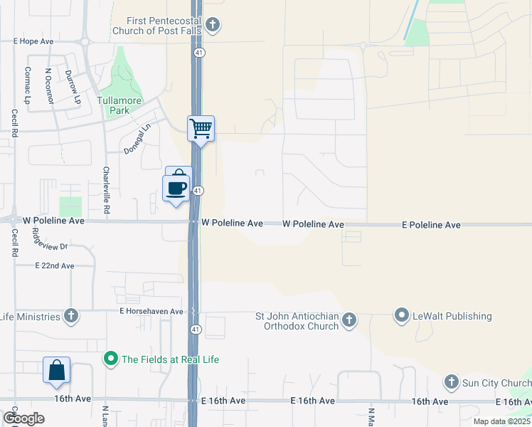 map of restaurants, bars, coffee shops, grocery stores, and more near 4353 East Poleline Avenue in Post Falls