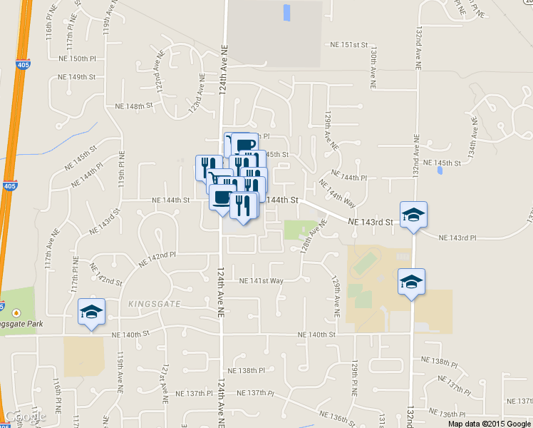 map of restaurants, bars, coffee shops, grocery stores, and more near 14324 124th Avenue Northeast in Kirkland