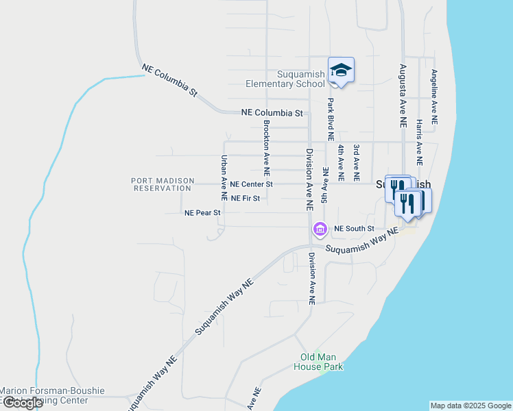 map of restaurants, bars, coffee shops, grocery stores, and more near in Suquamish