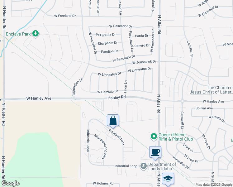 map of restaurants, bars, coffee shops, grocery stores, and more near 6547 Talon Lane in Coeur d'Alene