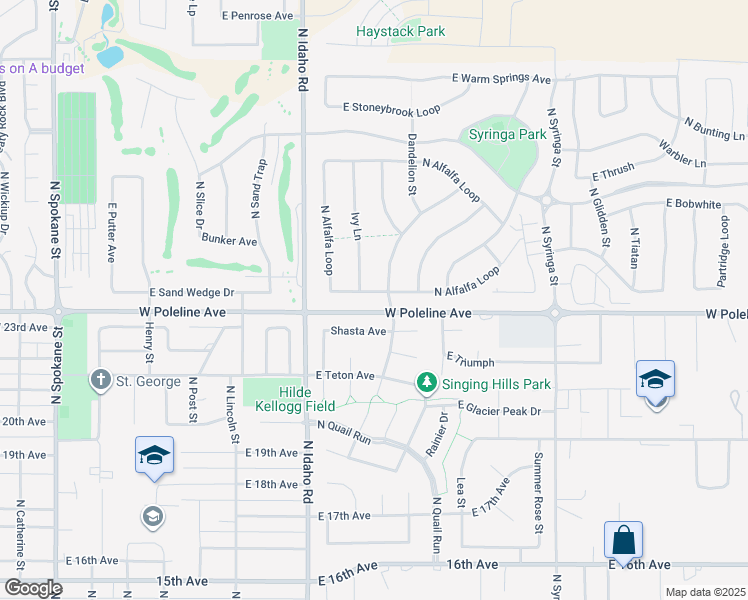 map of restaurants, bars, coffee shops, grocery stores, and more near 2325 North Mackenzie Drive in Post Falls