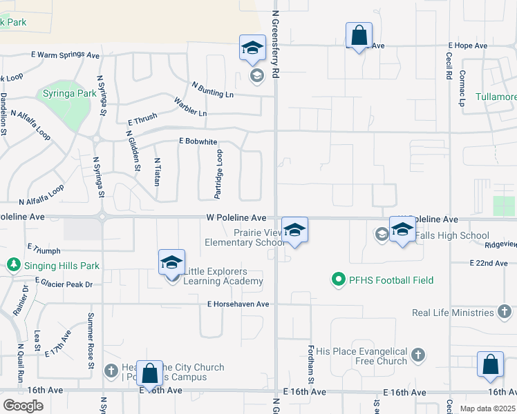 map of restaurants, bars, coffee shops, grocery stores, and more near 2570 Sparrow Loop in Post Falls