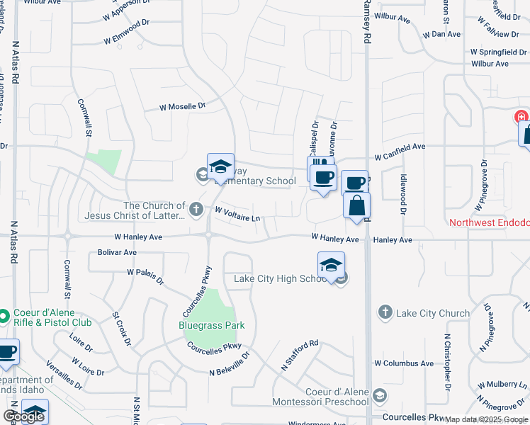 map of restaurants, bars, coffee shops, grocery stores, and more near 206 North Portico Court in Coeur d'Alene