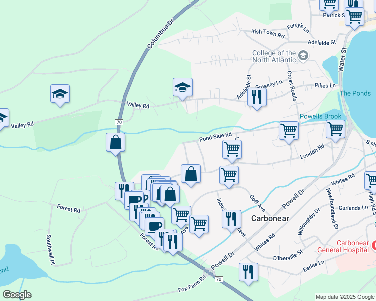 map of restaurants, bars, coffee shops, grocery stores, and more near 8 Valleyview Heights in Carbonear