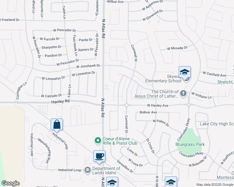 map of restaurants, bars, coffee shops, grocery stores, and more near 6554 North Descartes Drive in Coeur d'Alene